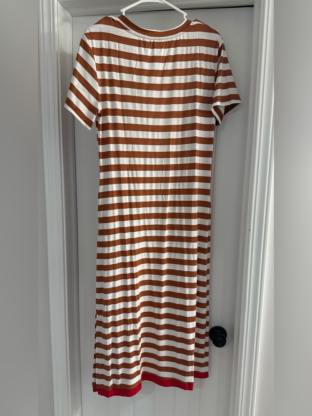 Striped V-Neck Dress in Brown and White - Picture 5 of 6